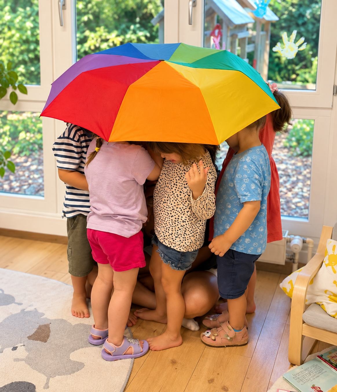 Kinder unter Regenschirm - Schulen & Kindergärten
